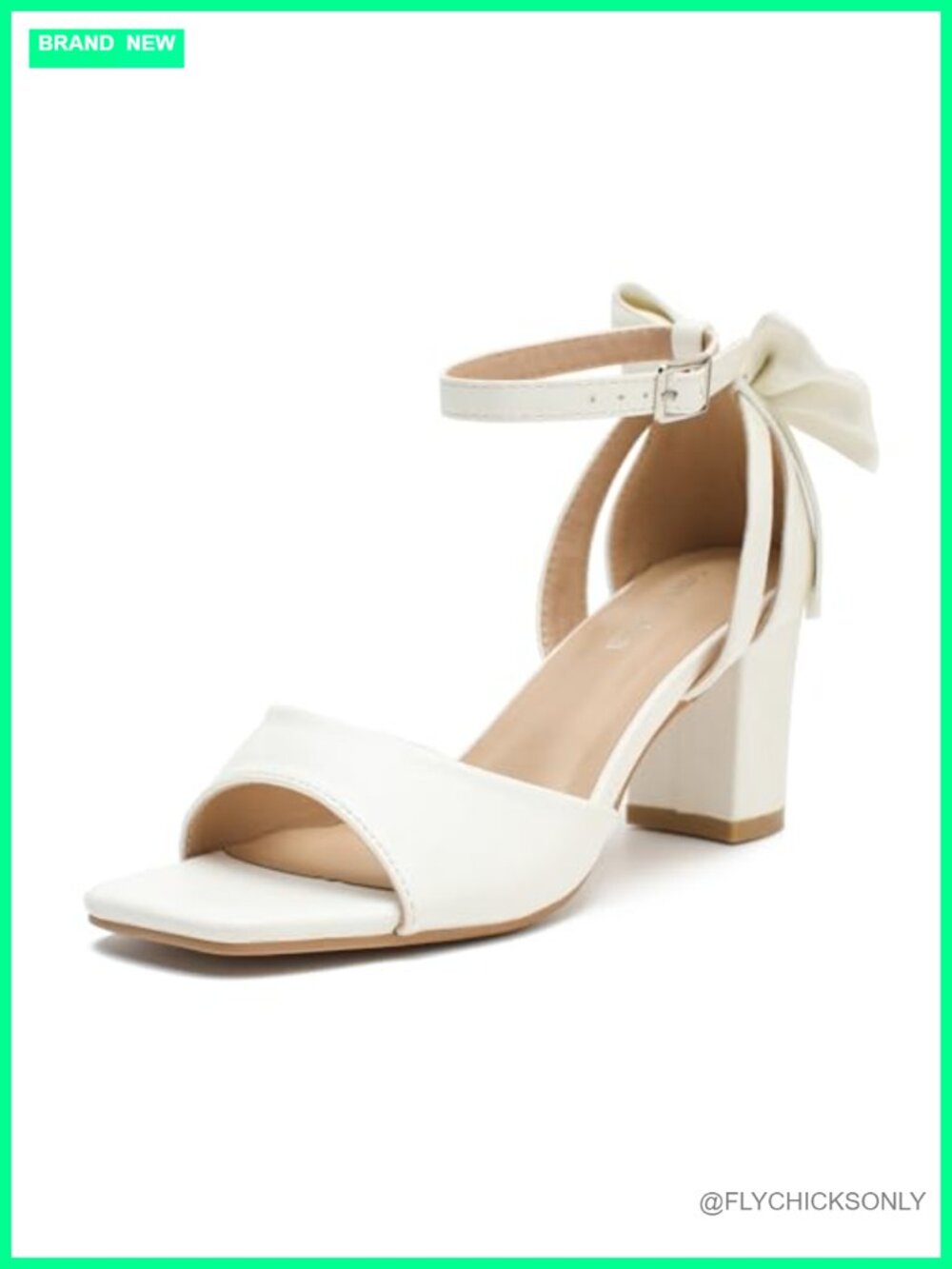 Bow Tie Heeled Sandals Chunky Block Heels Ankle Buckle Dress Bride Wedding Shoes